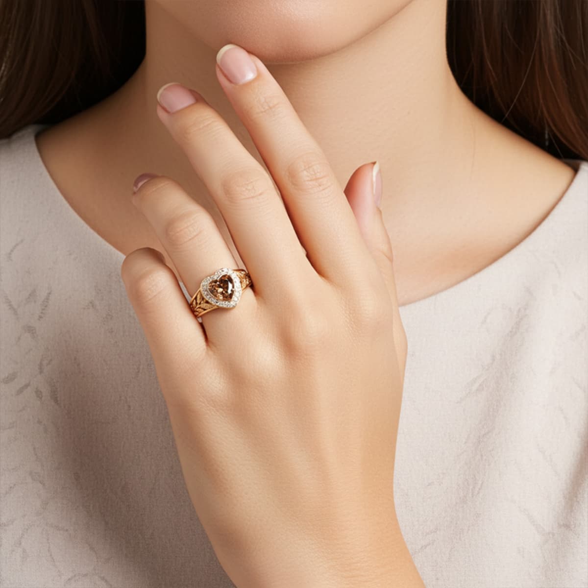 Stylish Copper Heart-Shaped Design Ring with Zirconia Inlay